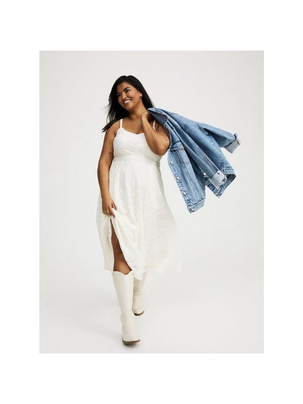 Women's Torrid Plus Size 0X White Midi Lace Skater Dress - Picture 5 of 11